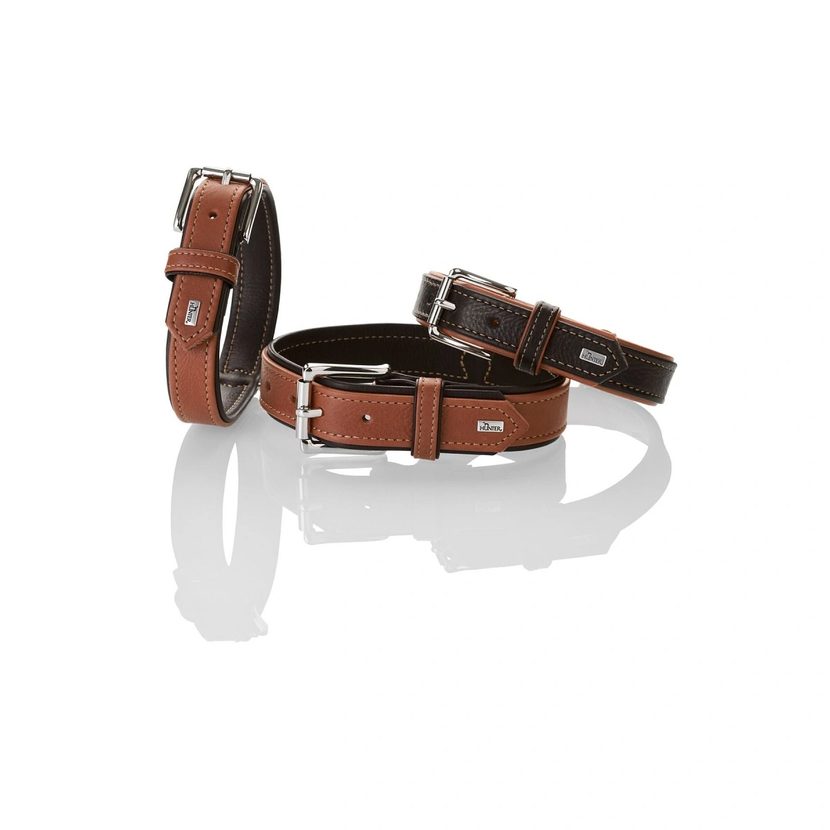 Hunter Hundehalsbånd læder Canada Elg Str.35 Sort/Cognac - 24-30 cm